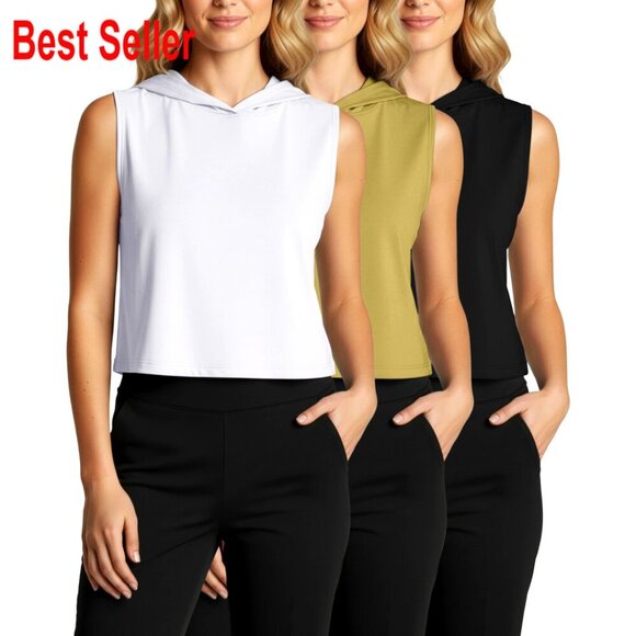 Tops - Dry-Fit Sleeveless Cropped Tank Top Hoodie 3-Pack, Athletic Sweatshirt